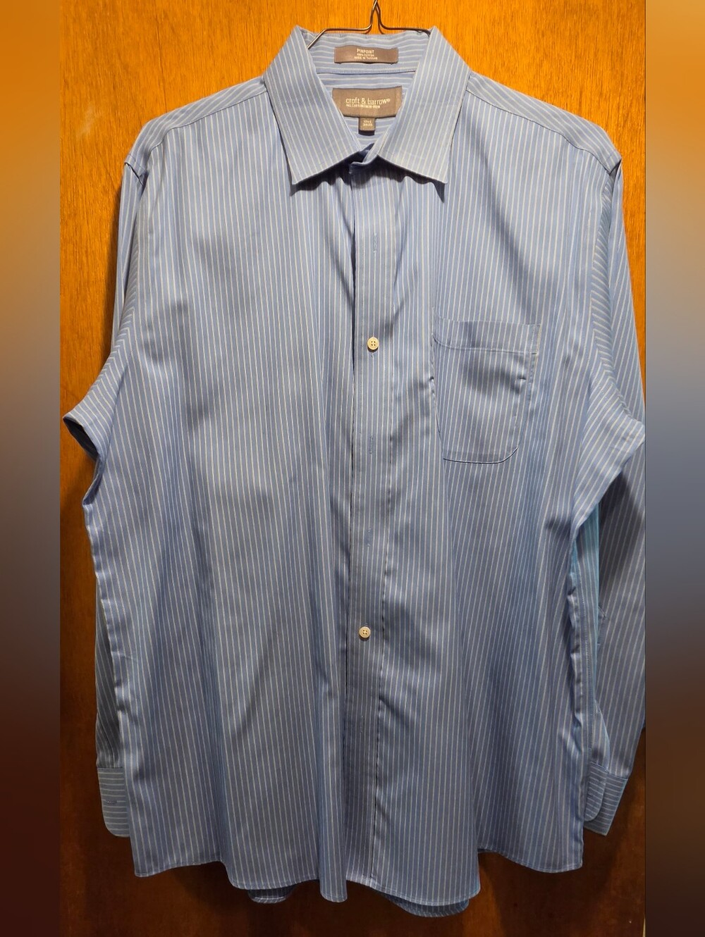 Croft & Barrow Blue and White Pinstripe Dress Shirt 100% Cotton Sz17.5"×34/35